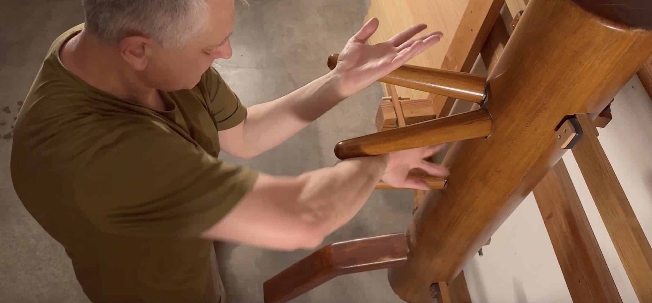 Branko Knezevic demonstrating inside Tan Sao and Bong Sao combination on the Wing Chun wooden dummy